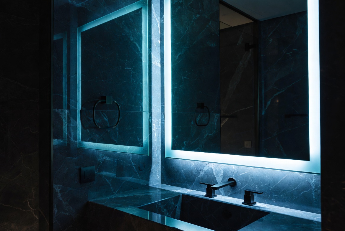 Backlit bathroom mirror